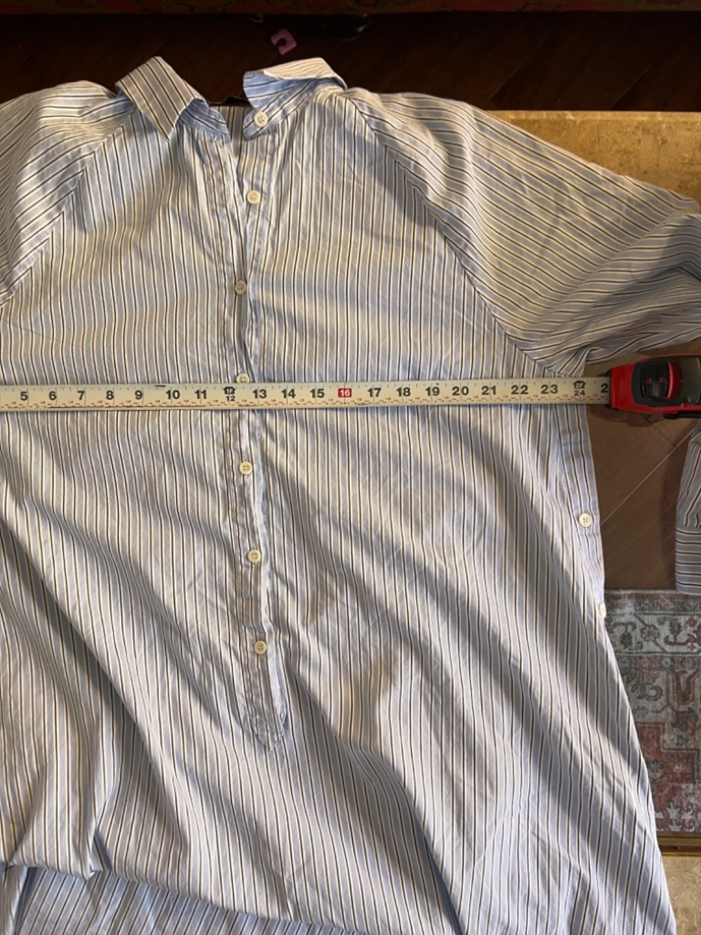 ZARA Women Blue Striped Button Down Belt Cotton Shirt Dress Size L - Picture 8 of 9